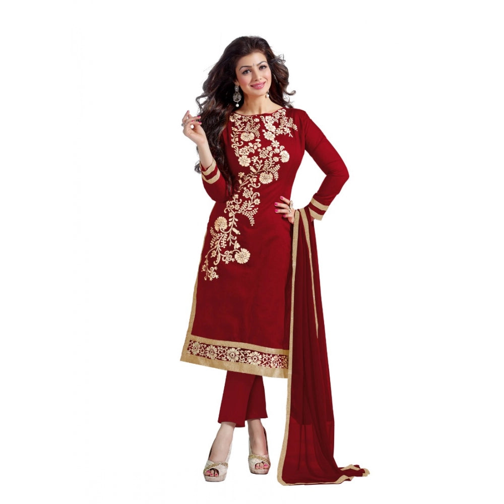 Generic Women's Chanderi Unstitched Salwar Suit-Material With Dupatta (Maroon,2 Mtrs) Main image