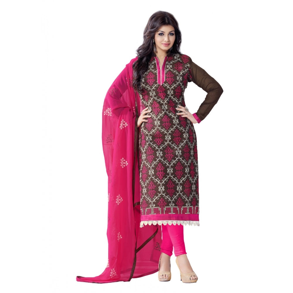 Generic Women's Chanderi Unstitched Salwar Suit-Material With Dupatta (Brown,2.2 Mtrs) Main image