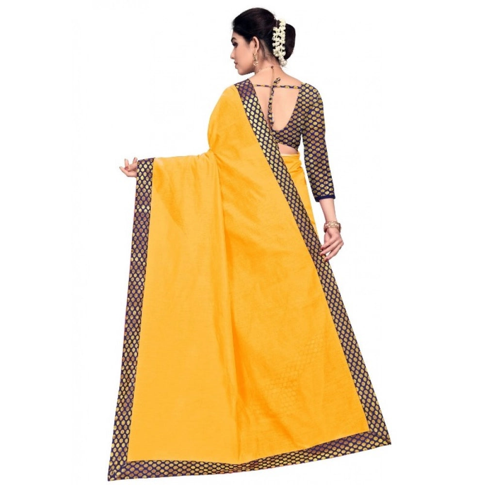 Generic Women's Chanderi Cotton Lace Border Saree With Blouse (Gold, 5-6 Mtrs) Secondary image