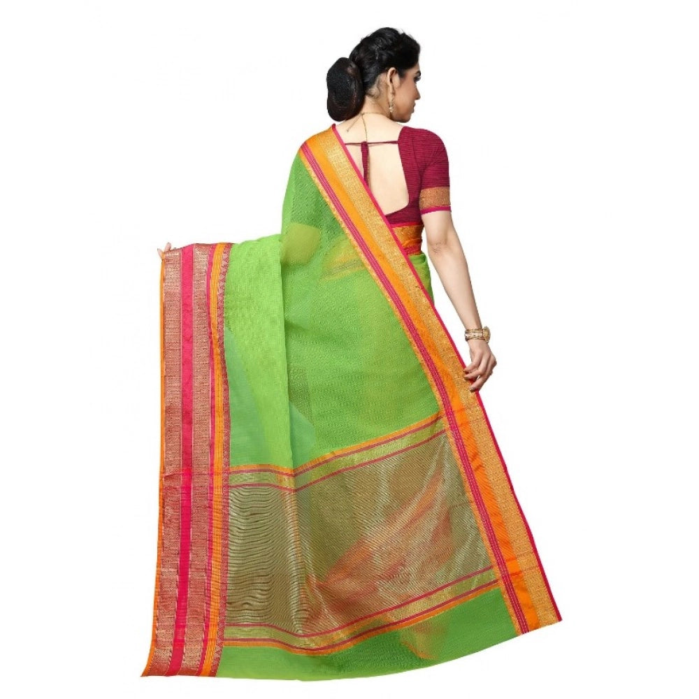 Generic Women's Kota Doria Cotton Border Saree With Blouse (Light Green, 5-6 Mtrs) Secondary image