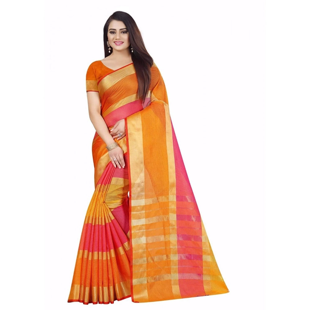 Generic Women's Kota Doria Cotton Plain Saree With Blouse (Multicolor, 5-6 Mtrs) Main image
