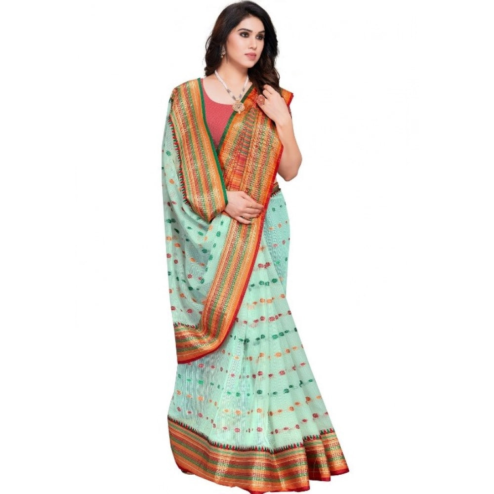 Generic Women's Kota Doria Cotton Woven Butta Saree With Blouse (Pista, 5-6 Mtrs) Secondary image