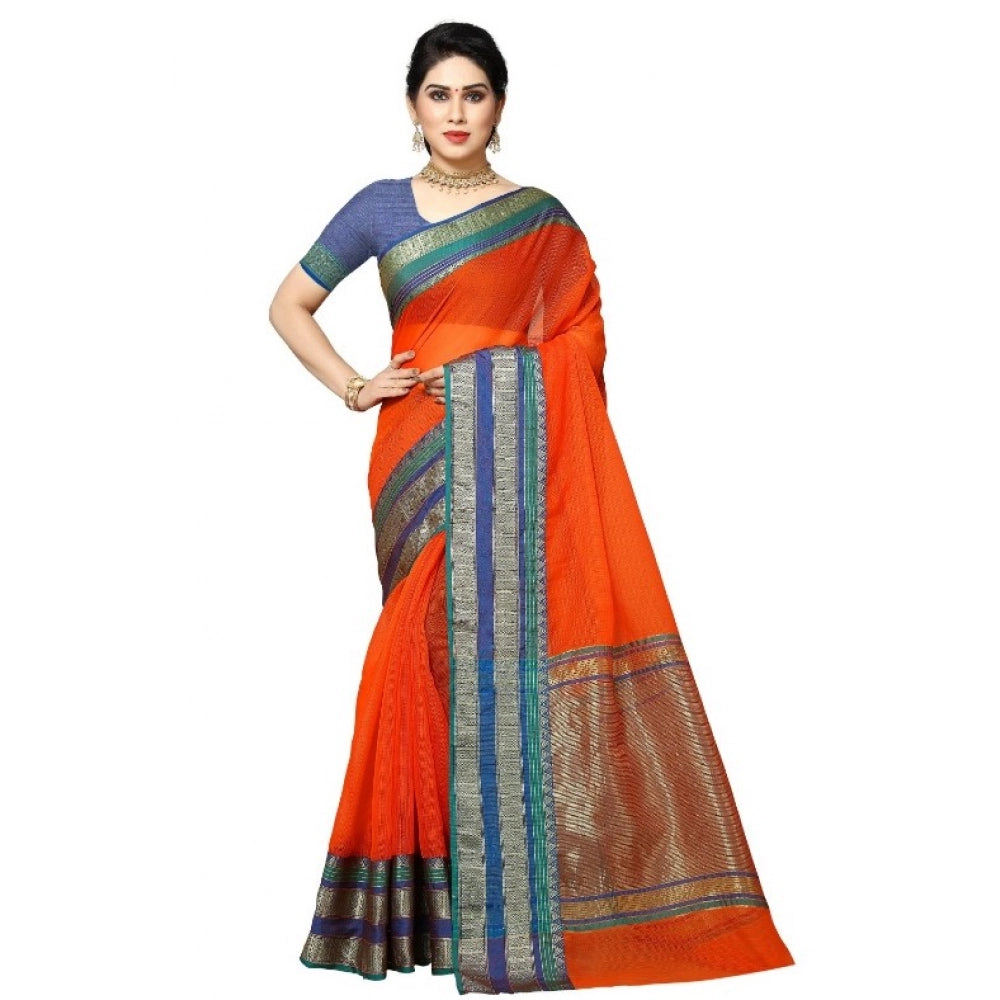 Generic Women's Kota Doria Cotton Border Saree With Blouse (Fanta, 5-6 Mtrs) Main image