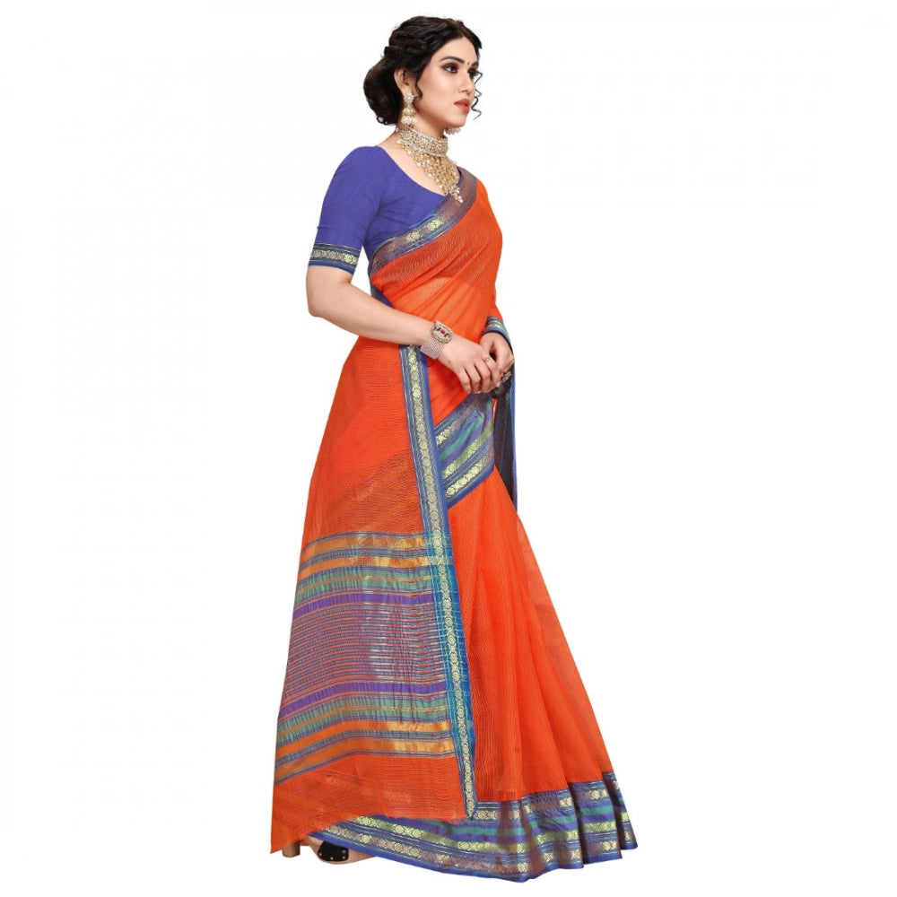 Generic Women's Kota Doria Cotton Bordered Saree With Blouse (Fanta, 5-6 Mtrs) Secondary image