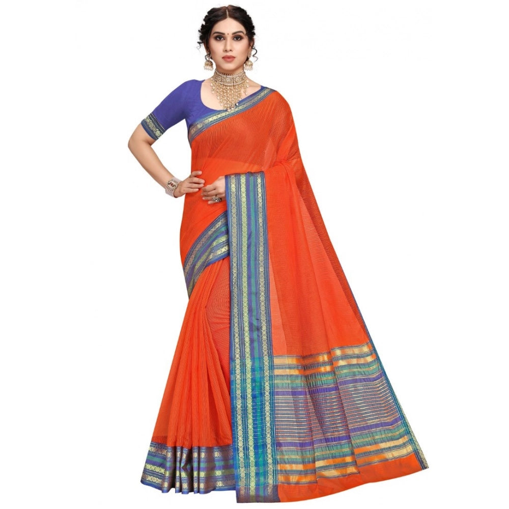 Generic Women's Kota Doria Cotton Bordered Saree With Blouse (Fanta, 5-6 Mtrs) Main image