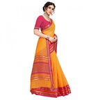 Generic Women's Kota Doria Cotton Bordered Saree With Blouse (Gold, 5-6 Mtrs)