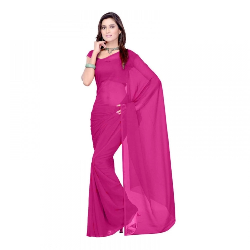 Generic Women's Georgette Plain Saree With Blouse (Wine, 5-6 Mtrs) Main image