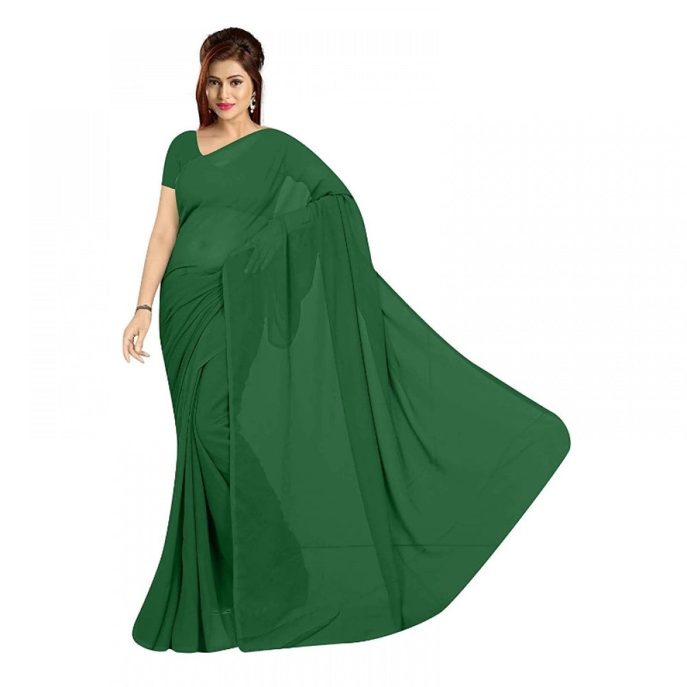 Generic Women's Georgette Plain Saree With Blouse (Dark Green, 5-6 Mtrs) Main image