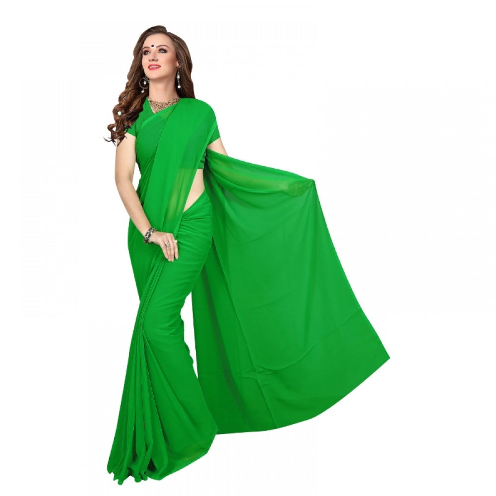 Generic Women's Georgette Plain Saree With Blouse (Dark Green, 5-6 Mtrs) Main image
