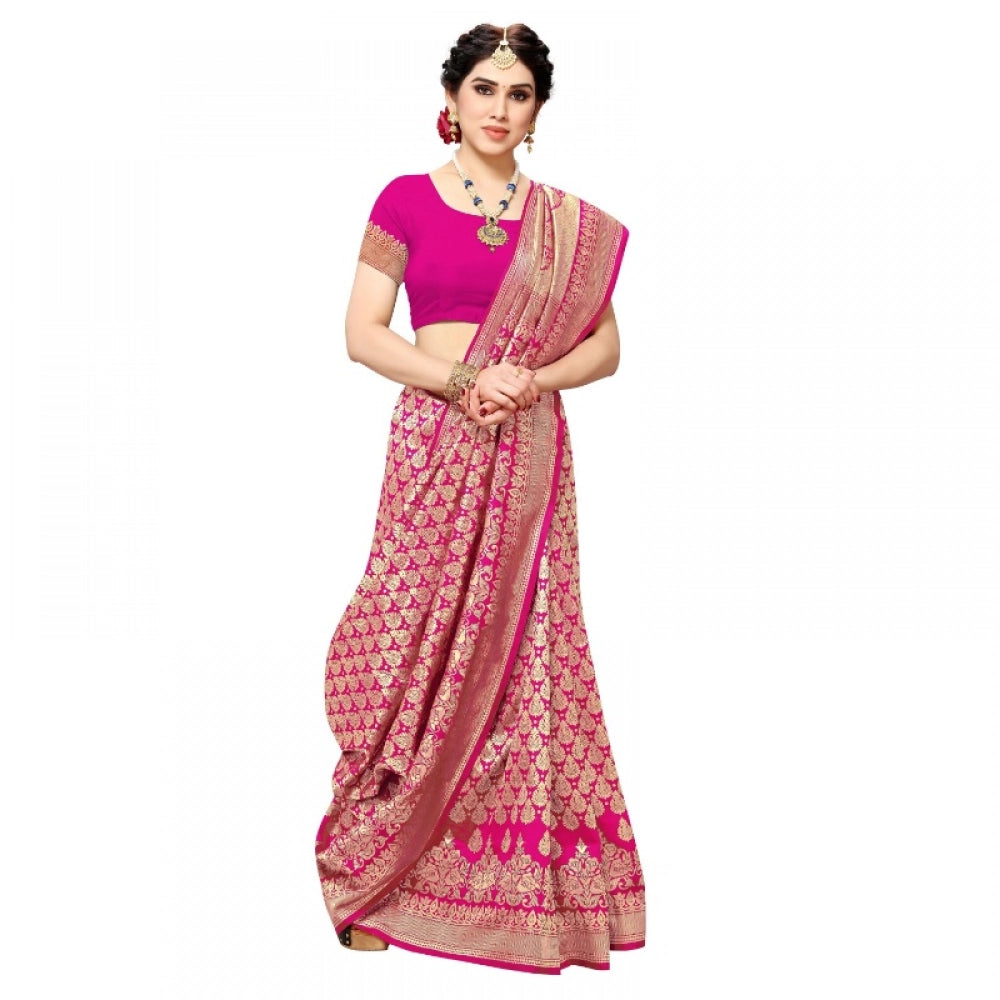 Generic Women's Jacquard Silk Kanjivaram Jacquard Silk Saree With Blouse (Pink, 5-6 Mtrs) Secondary image
