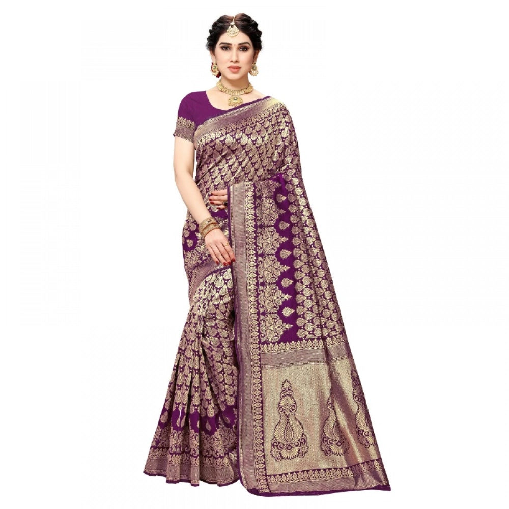 Generic Women's Jacquard Silk Kanjivaram Jacquard Silk Saree With Blouse (Jamli, 5-6 Mtrs) Main image