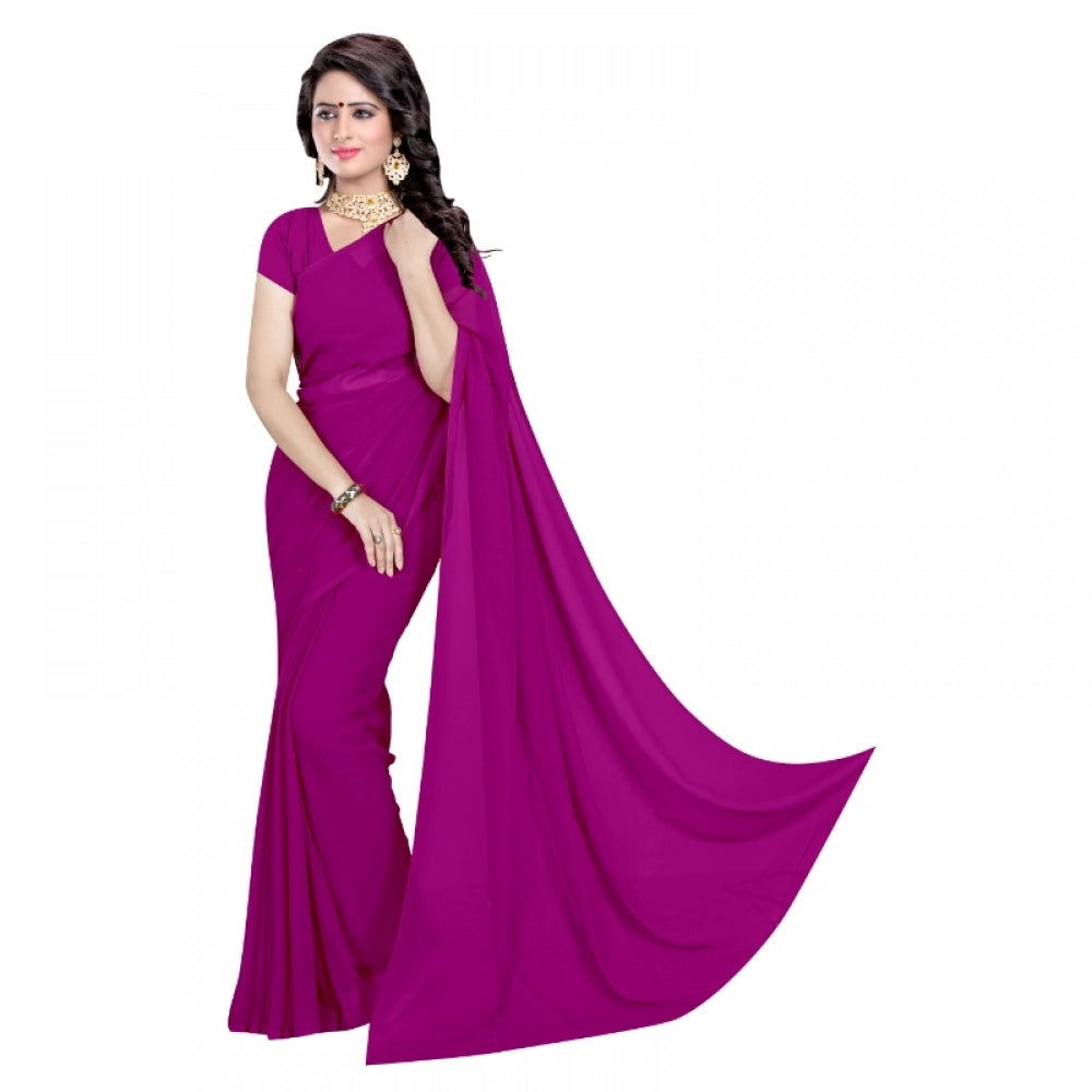 Generic Women's Georgette Plain Saree With Blouse (Jamli, 5-6 Mtrs) Main image