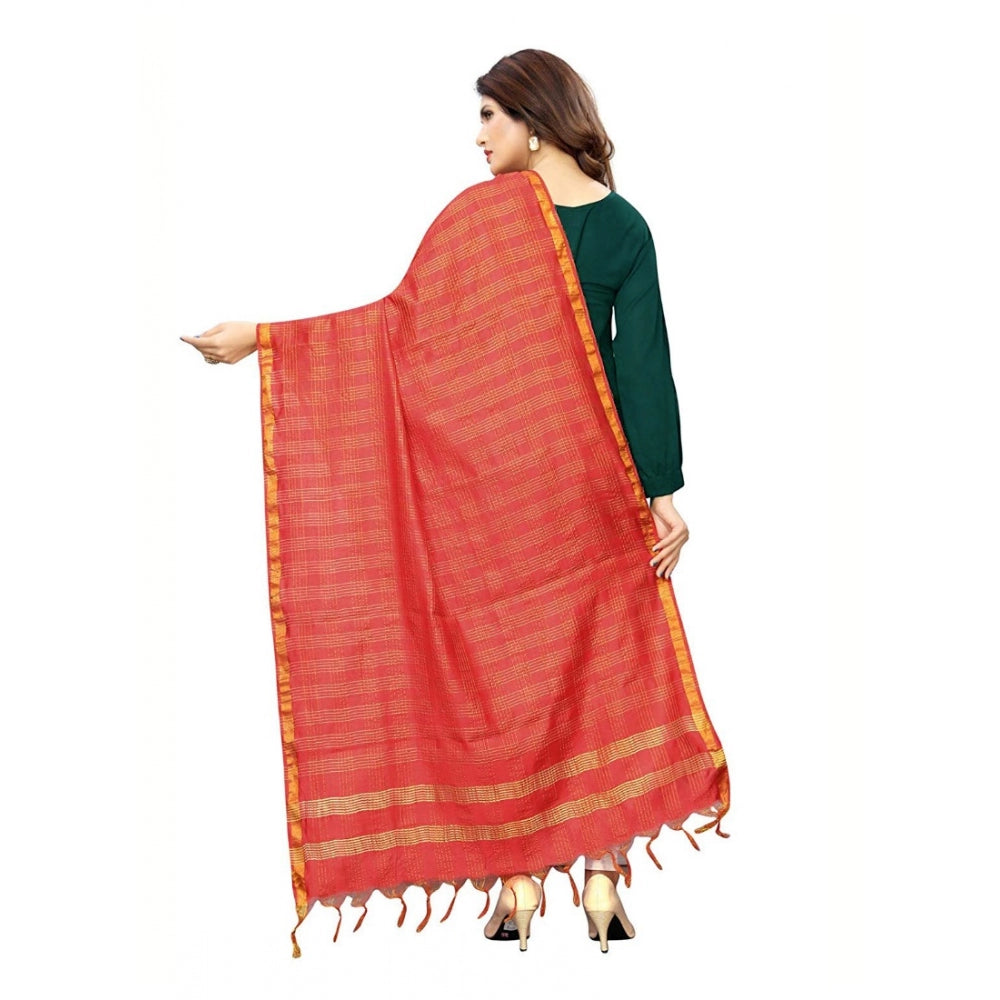 Generic Women's Cotton Jari Woven Work Dupatta (Red, Length:2-2.4 mtr) Secondary image