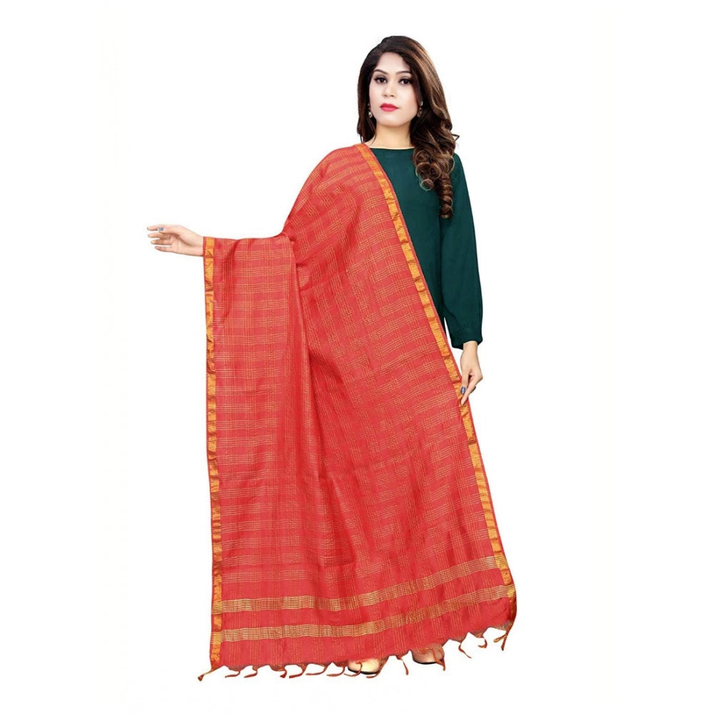 Generic Women's Cotton Jari Woven Work Dupatta (Red, Length:2-2.4 mtr) Main image