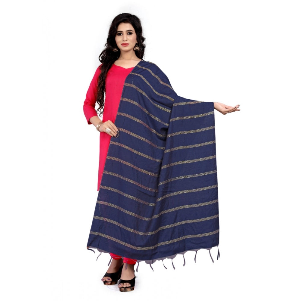 Generic Women's Cotton Jari Woven Work Dupatta (Blue, Length:2-2.4 mtr) Main image