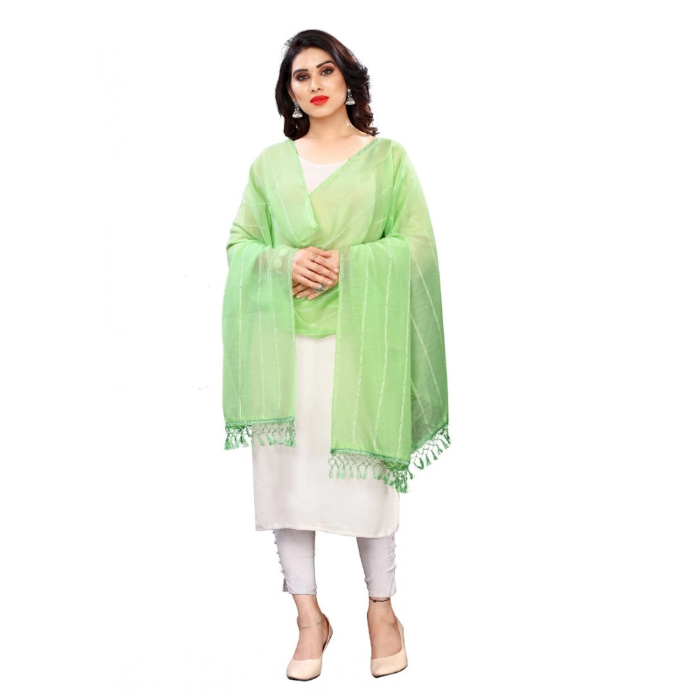 Generic Women's Cotton Silk Strips Printed Dupatta (Parrot Green, Length:2-2.4 mtr) Main image