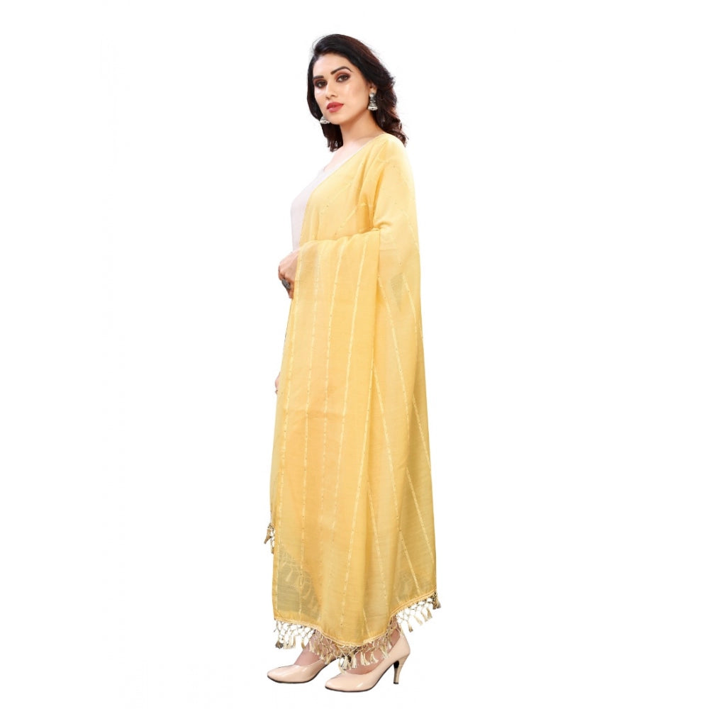 Generic Women's Cotton Silk Strips Printed Dupatta (Yellow, Length:2-2.4 mtr) Secondary image