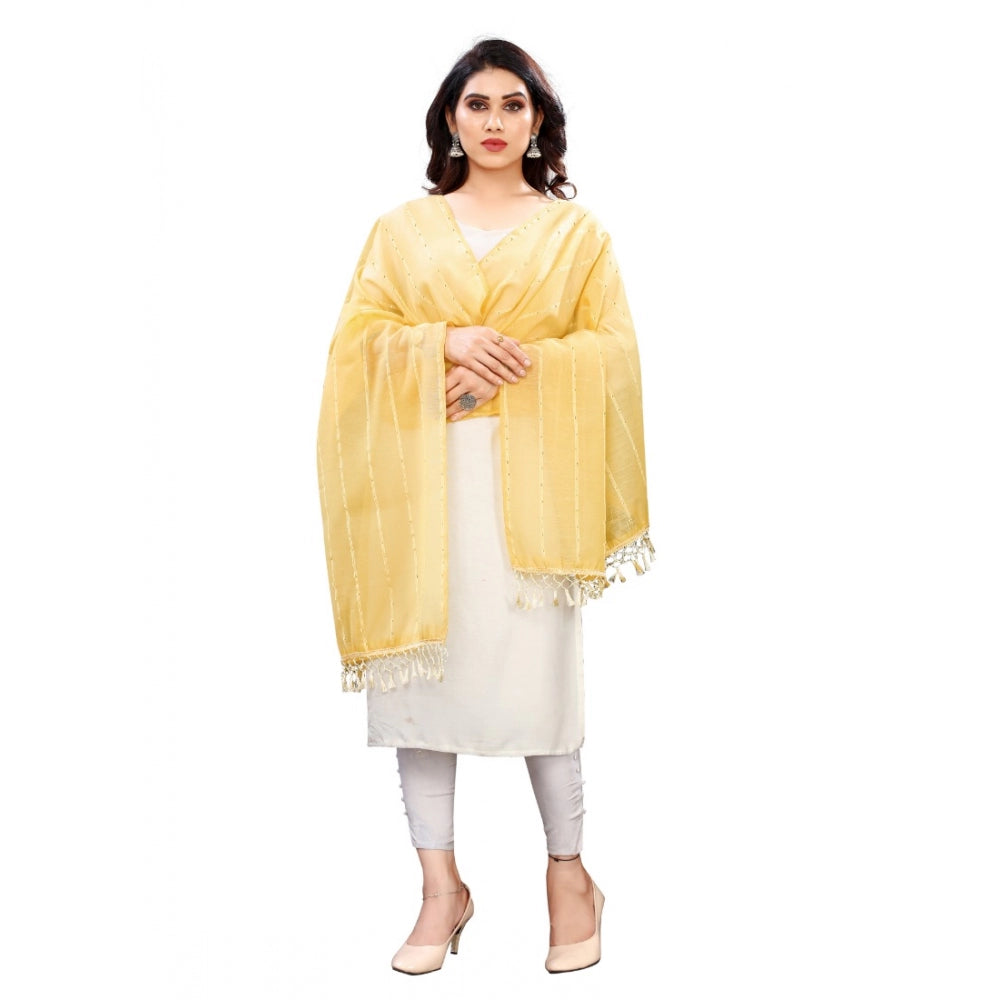 Generic Women's Cotton Silk Strips Printed Dupatta (Yellow, Length:2-2.4 mtr) Main image