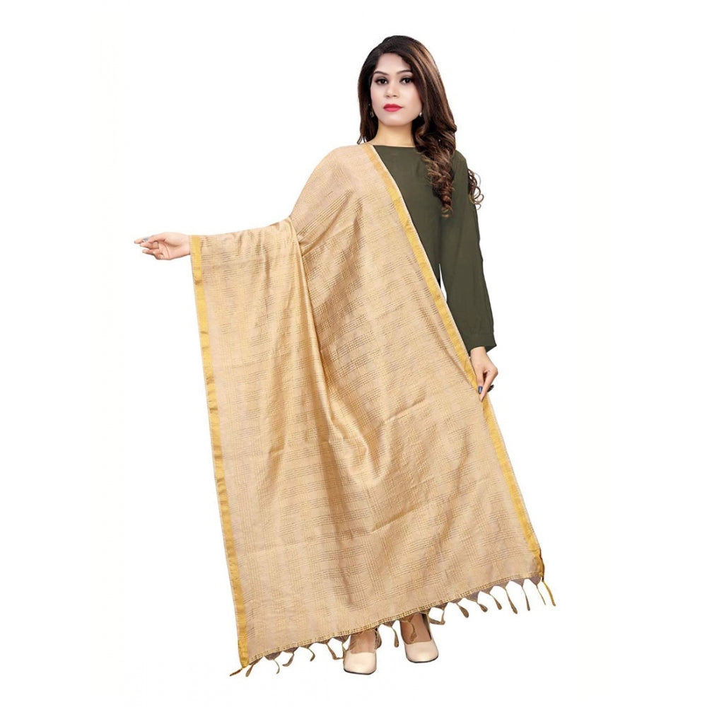 Generic Women's Cotton Jari Woven Work Dupatta (Beige, Length:2-2.4 mtr) Main image