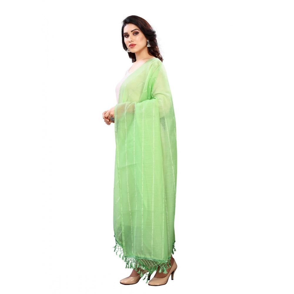 Generic Women's Cotton Silk Strips Printed Dupatta (Parrot Green, Length:2-2.4 mtr) Secondary image