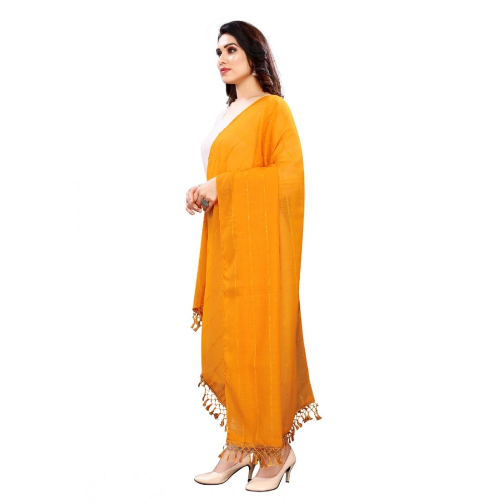 Generic Women's Cotton Silk Strips Printed Dupatta (Musterd Yellow, Length:2-2.4 mtr) Secondary image