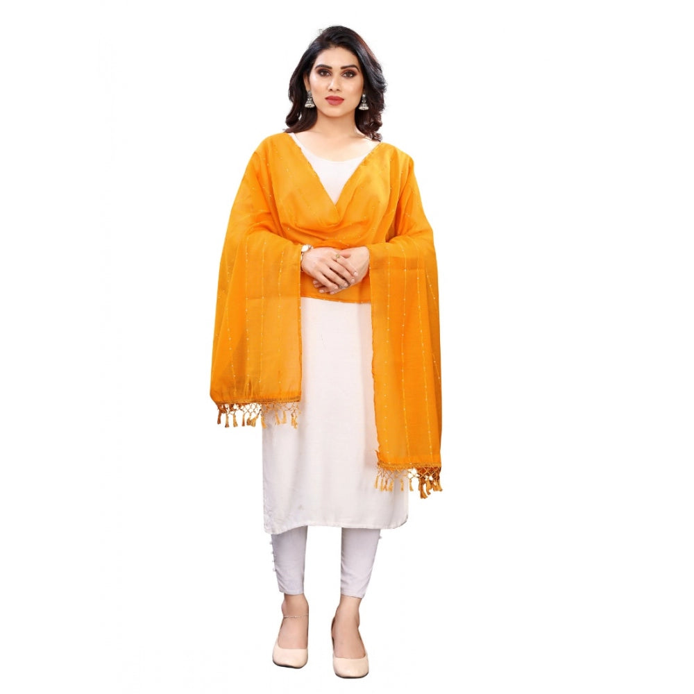 Generic Women's Cotton Silk Strips Printed Dupatta (Musterd Yellow, Length:2-2.4 mtr) Main image