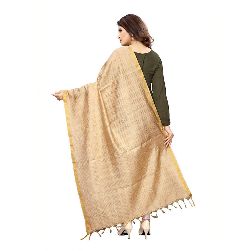 Generic Women's Cotton Jari Woven Work Dupatta (Beige, Length:2-2.4 mtr) Secondary image
