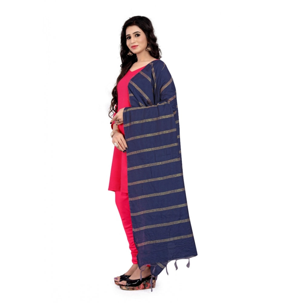 Generic Women's Cotton Jari Woven Work Dupatta (Blue, Length:2-2.4 mtr) Secondary image