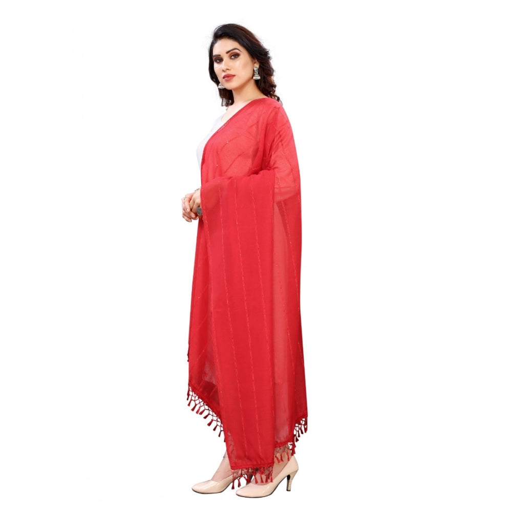 Generic Women's Cotton Silk Strips Printed Dupatta (Red, Length:2-2.4 mtr) Secondary image
