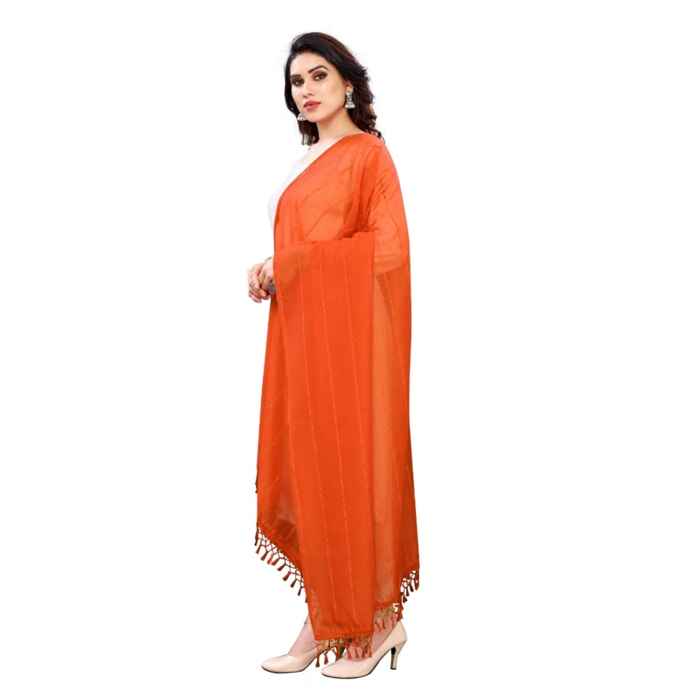 Generic Women's Cotton Silk Strips Printed Dupatta (Orange, Length:2-2.4 mtr) Secondary image