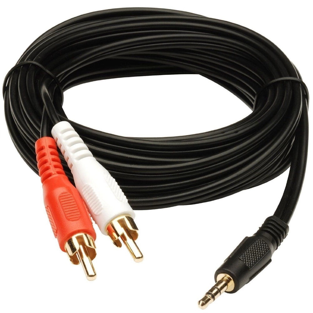 Generic 3.5mm Stereo Audio Male to 2RCA Male EP to 2RCA 3 Yards Connects Mobile and Home Theatre (Black) Main image