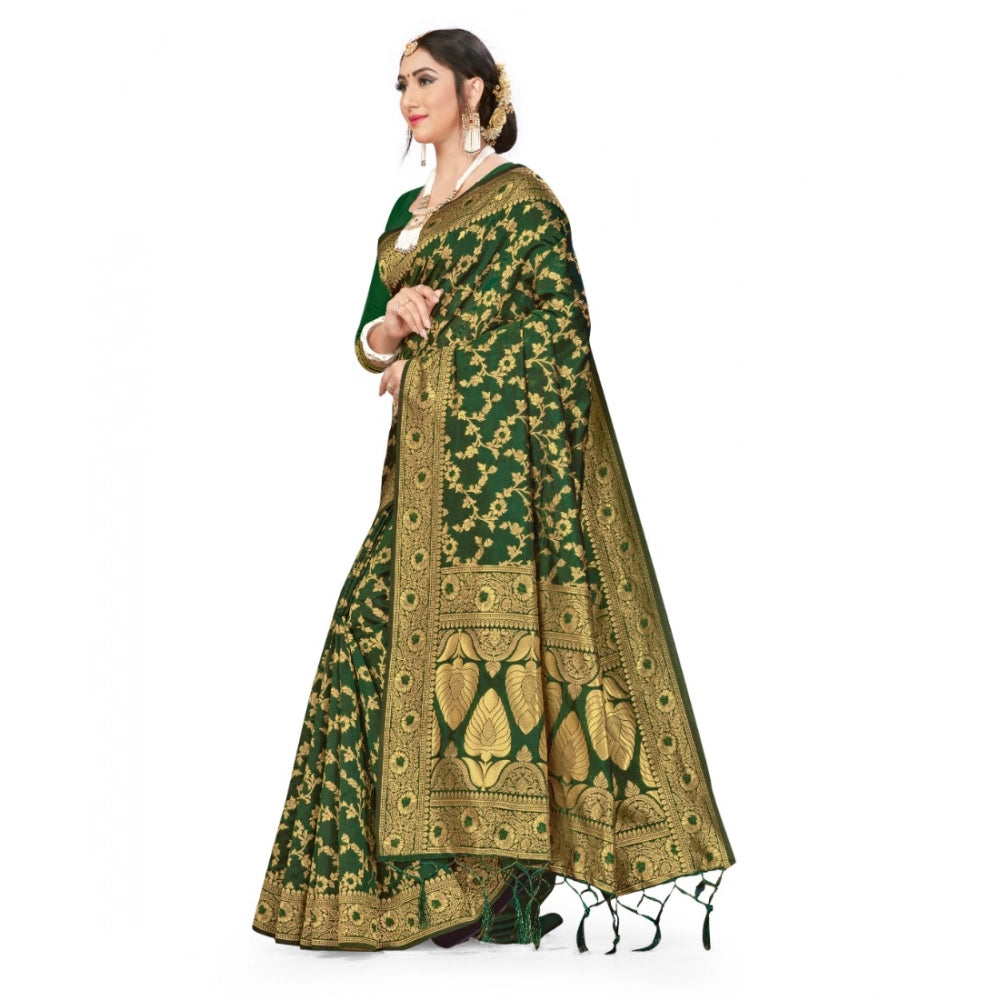 Generic Women's Banarasi Silk Saree With Blouse (Green, 5-6Mtrs) Secondary image