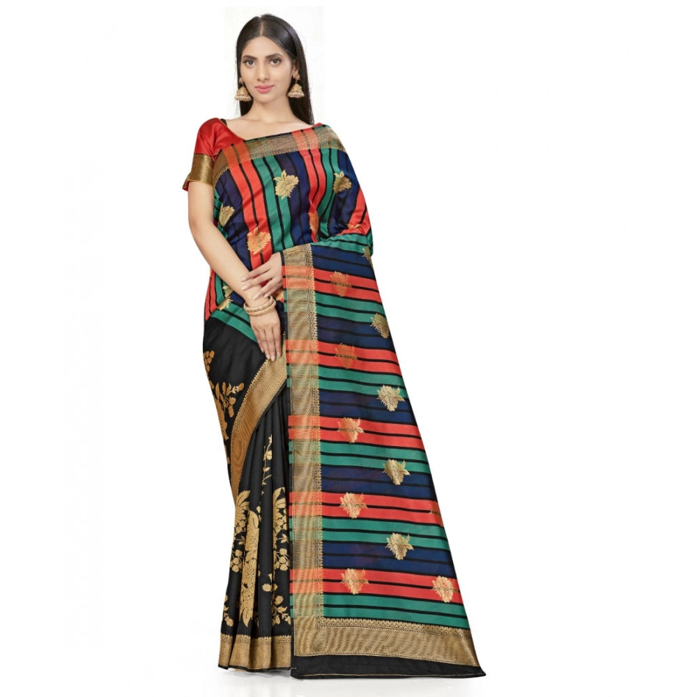 Generic Women's Banarasi Silk Saree With Blouse (Black, 5-6Mtrs) Main image