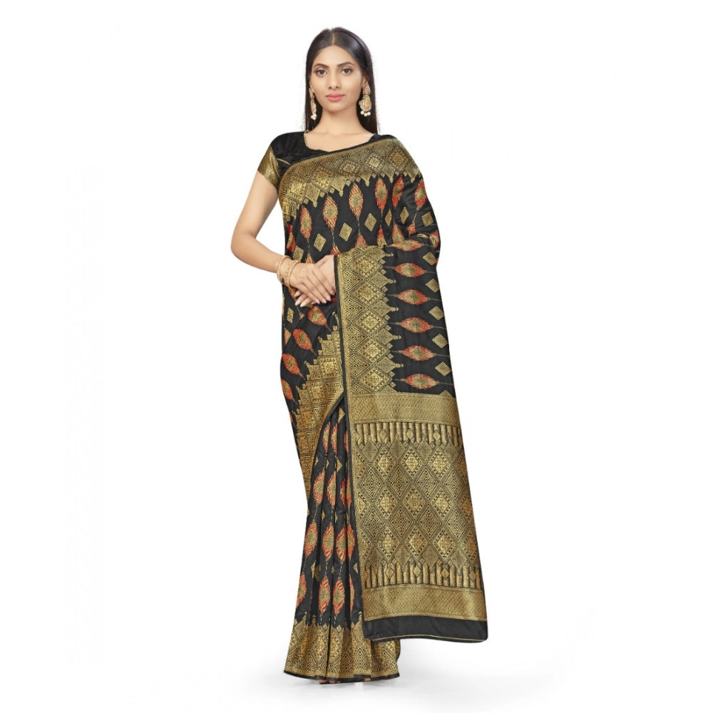 Generic Women's Banarasi Silk Saree With Blouse (Black, 5-6Mtrs) Main image