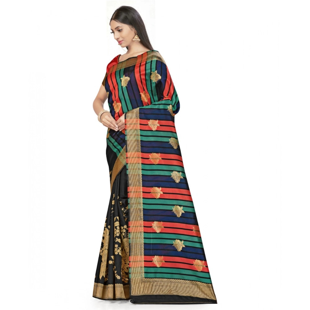 Generic Women's Banarasi Silk Saree With Blouse (Black, 5-6Mtrs) Secondary image