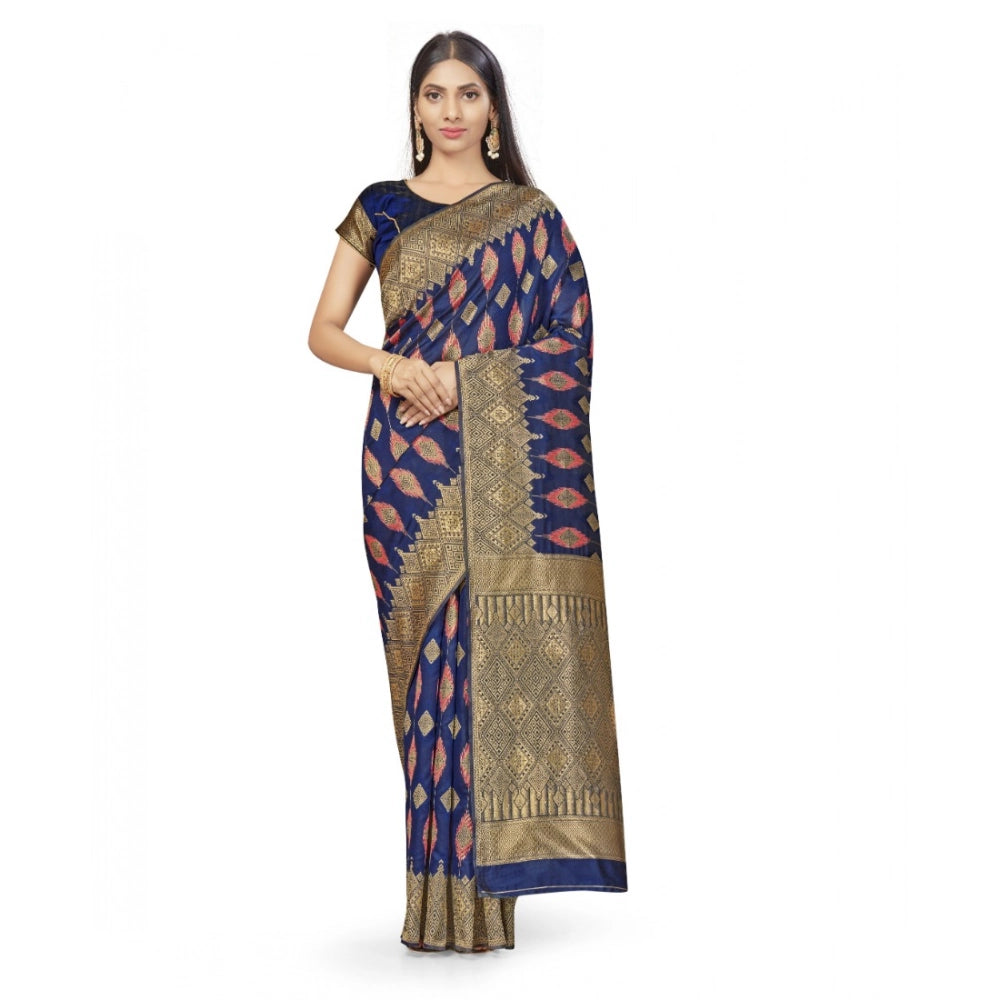 Generic Women's Banarasi Silk Saree With Blouse (Navy Blue, 5-6Mtrs) Main image