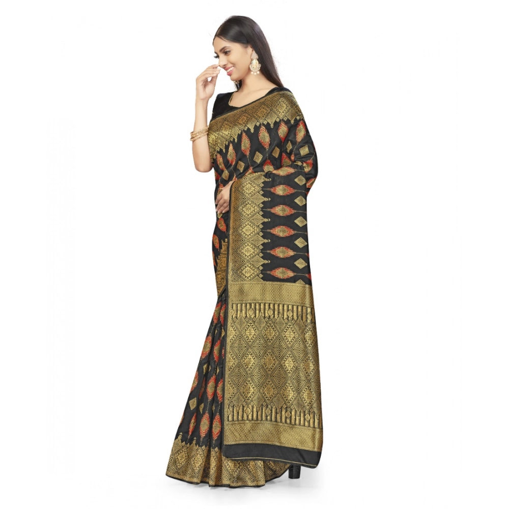 Generic Women's Banarasi Silk Saree With Blouse (Black, 5-6Mtrs) Secondary image