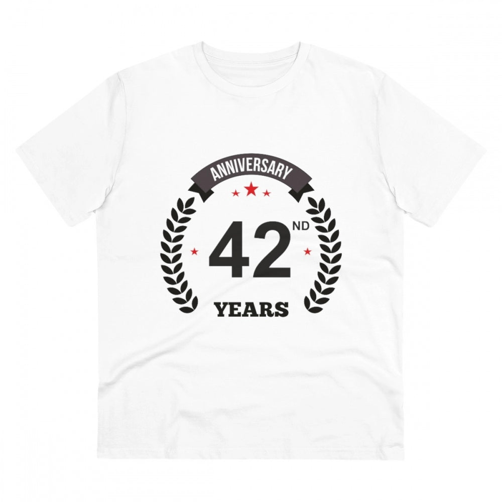 Generic Men's PC Cotton 42nd Anniversary Printed T Shirt (Color: White, Thread Count: 180GSM) Main image