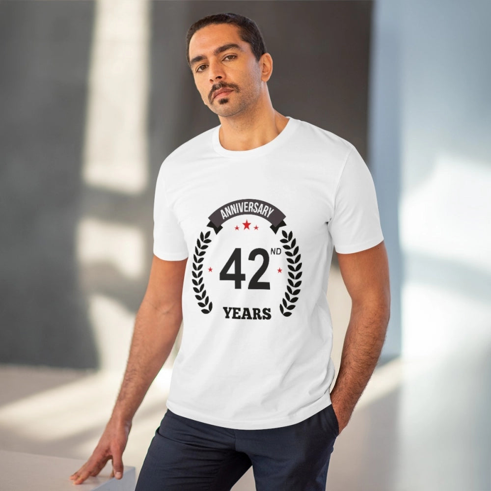 Generic Men's PC Cotton 42nd Anniversary Printed T Shirt (Color: White, Thread Count: 180GSM) Secondary image
