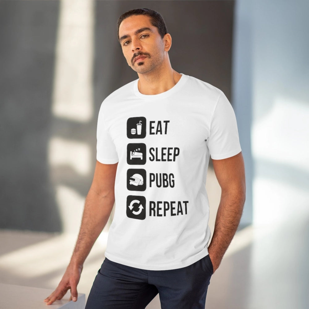 Generic Men's PC Cotton Eat Sleep Pubg Repeat Printed T Shirt (Color: White, Thread Count: 180GSM) Secondary image