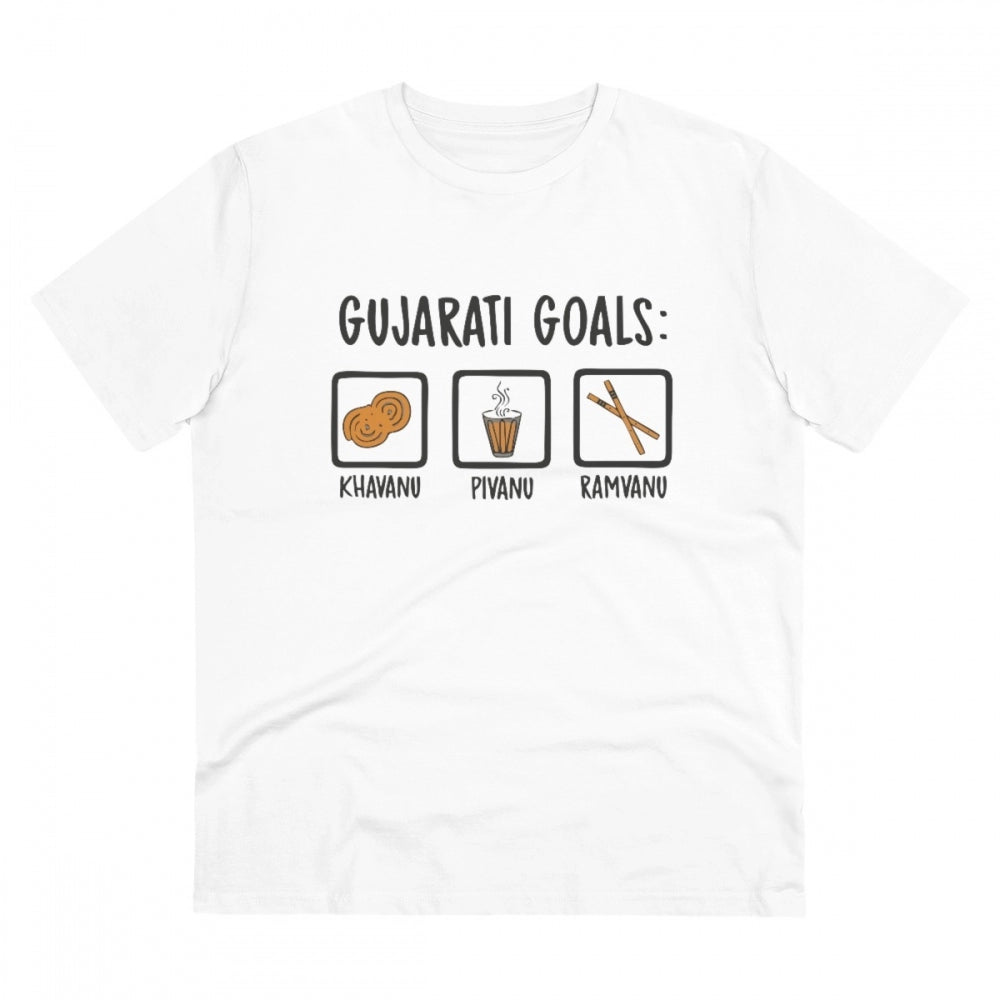 Generic Men's PC Cotton Gujarati Goals Printed T Shirt (Color: White, Thread Count: 180GSM) Main image