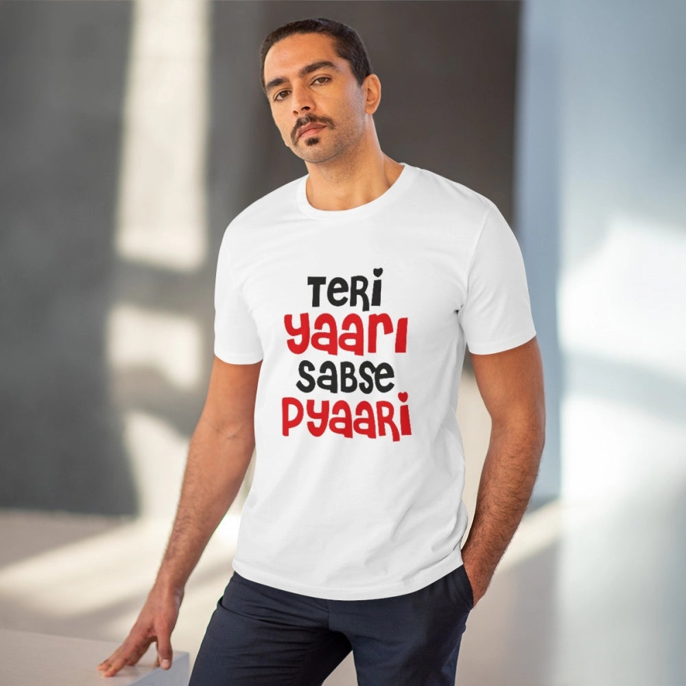 Generic Men's PC Cotton Teri Yaari Sabse Pyaari Printed T Shirt (Color: White, Thread Count: 180GSM) Secondary image