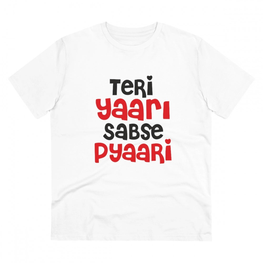 Generic Men's PC Cotton Teri Yaari Sabse Pyaari Printed T Shirt (Color: White, Thread Count: 180GSM) Main image