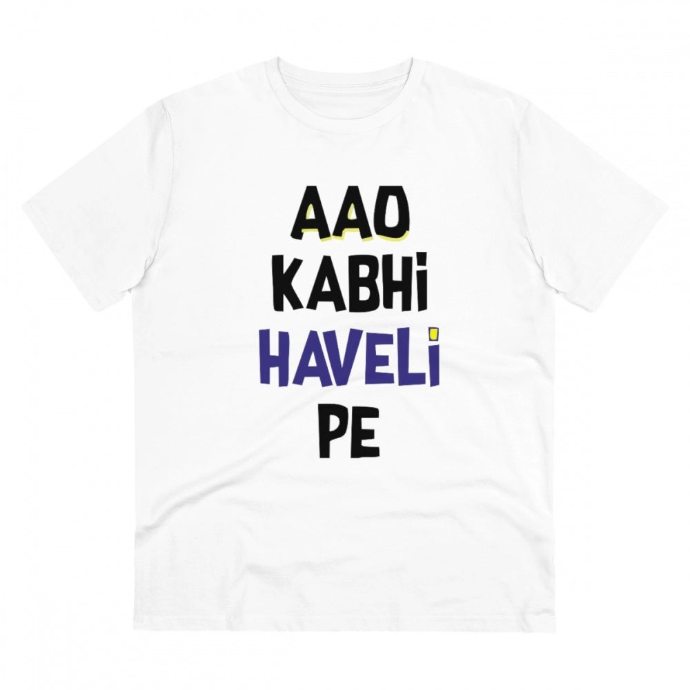 Generic Men's PC Cotton Aao Kabhi Haveli Pe Printed T Shirt (Color: White, Thread Count: 180GSM) Main image