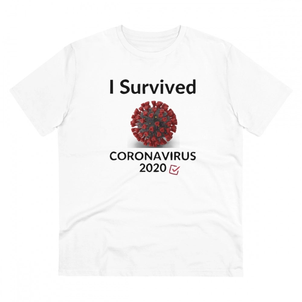 Generic Men's PC Cotton I Survived Corornavirus 2020 Printed T Shirt (Color: White, Thread Count: 180GSM) Main image