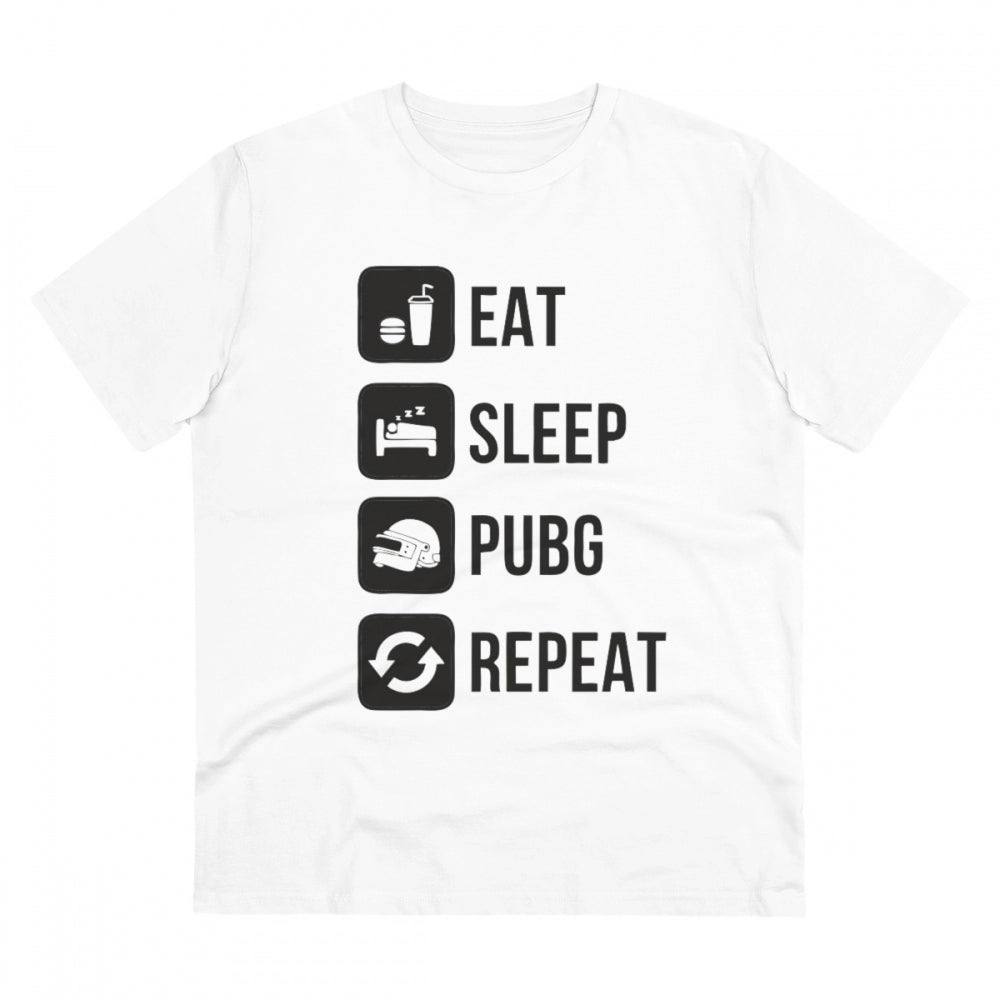 Generic Men's PC Cotton Eat Sleep Pubg Repeat Printed T Shirt (Color: White, Thread Count: 180GSM) Main image