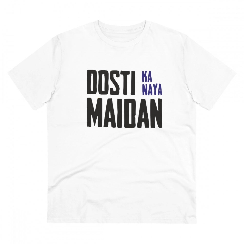 Generic Men's PC Cotton Dosti Ka Naya Maidan Printed T Shirt (Color: White, Thread Count: 180GSM) Main image
