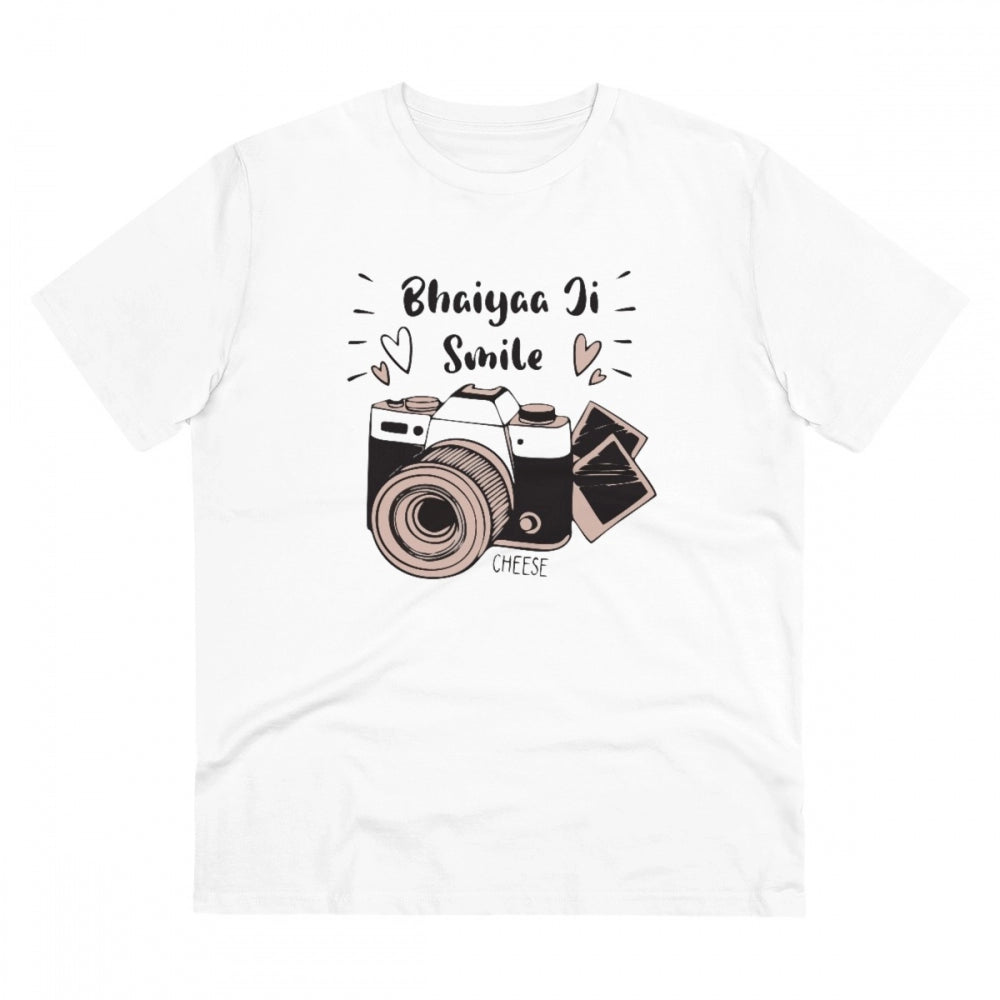 Generic Men's PC Cotton Bhaiya Ji Smile Printed T Shirt (Color: White, Thread Count: 180GSM) Main image