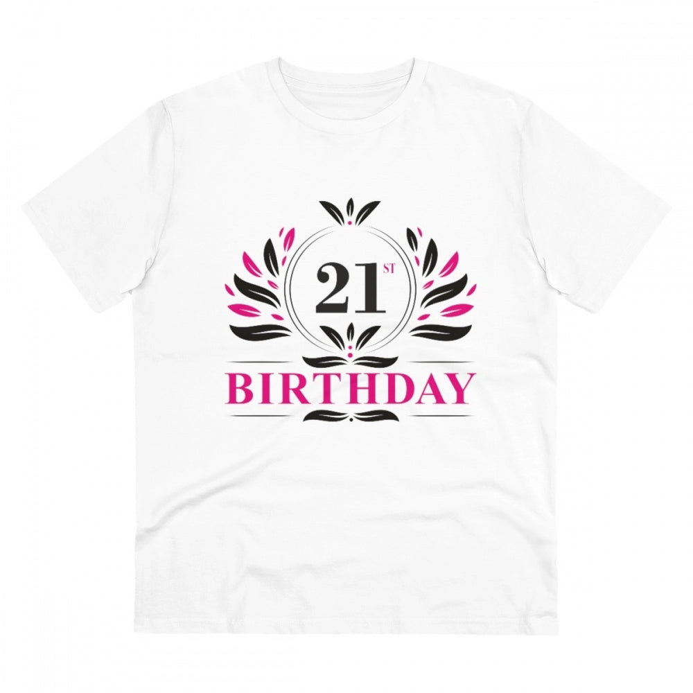 Generic Men's PC Cotton 21st Birthday Printed T Shirt (Color: White, Thread Count: 180GSM) Main image