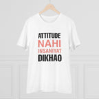 Generic Men's PC Cotton Attitude Nahi Insaniyat Dikhao Printed T Shirt (Color: White, Thread Count: 180GSM)